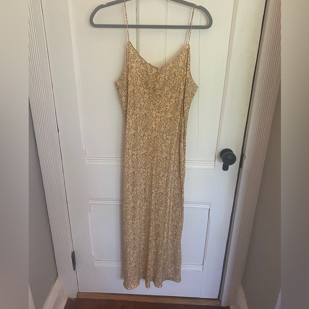 J CREW Yellow Floral Satin Maxidress. Size 14. NWT.